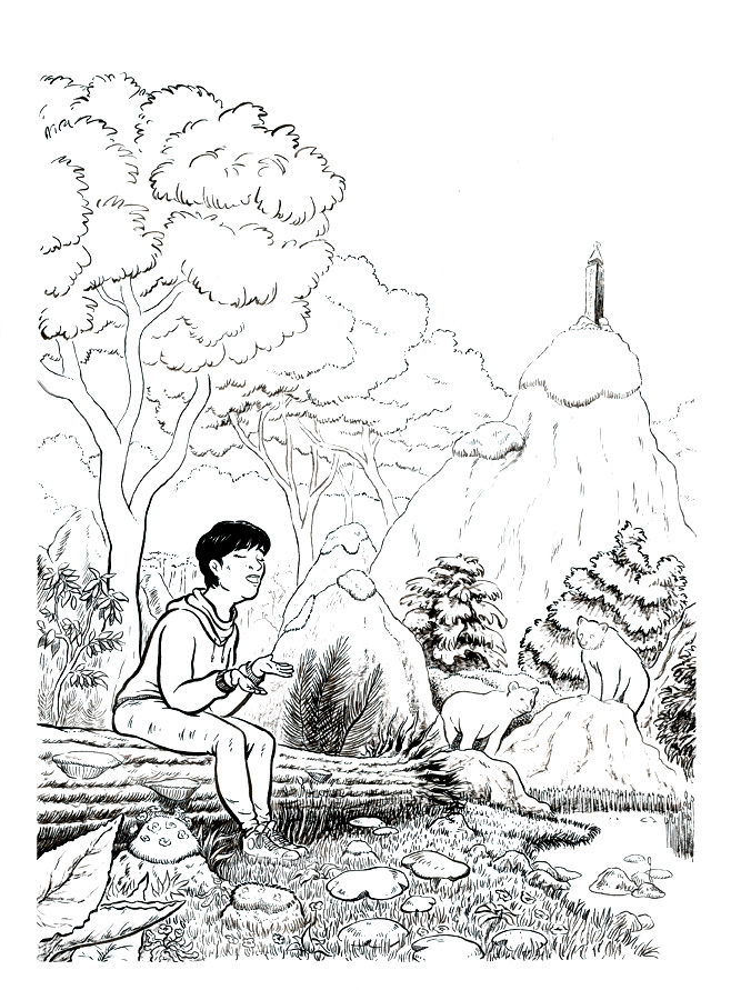 une jeune femme médite en forêt